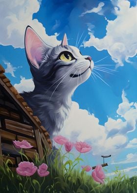 Cute Cat look at the sky