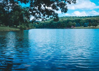 Tranquil lake landscape at