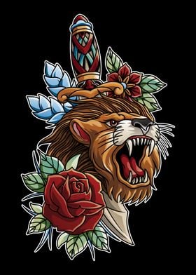 Dagger Lion  Tattoo 