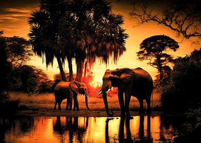 Elephant sunset 