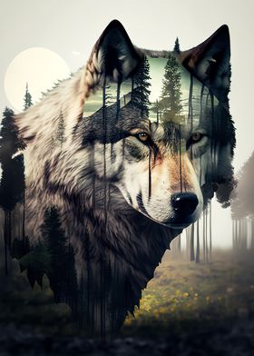 wolf double exposure