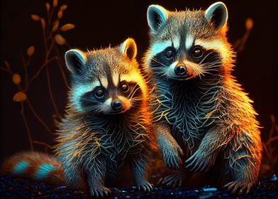 Colorful raccoons