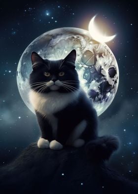 Floofy Cat Under The Moon