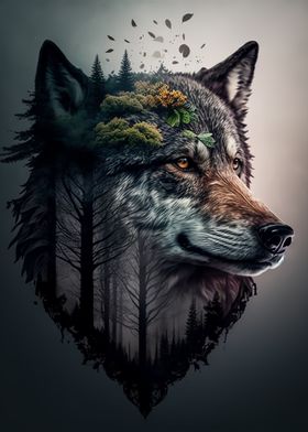 wolf double exposure