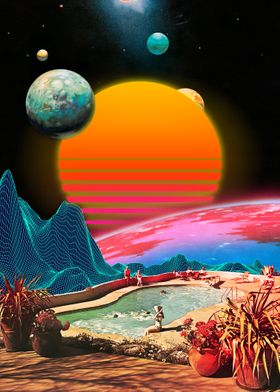 Synthwave space collage