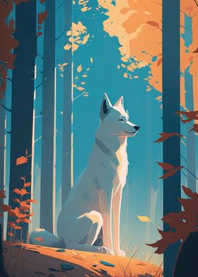 White wolf in forest