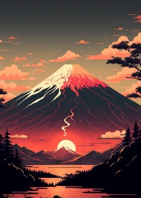 Red Sunset over Mount Fuji