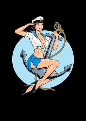 Retro Pin Up Girl Anchor