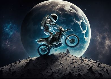 Astronaut riding motorbike