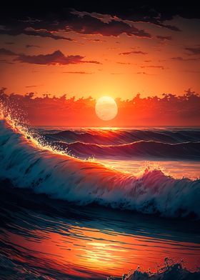 Waves at ocean sunset