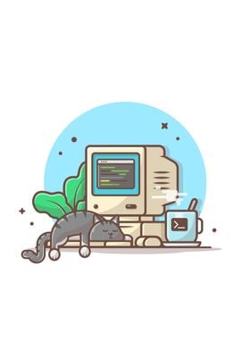 Cat With Computer 