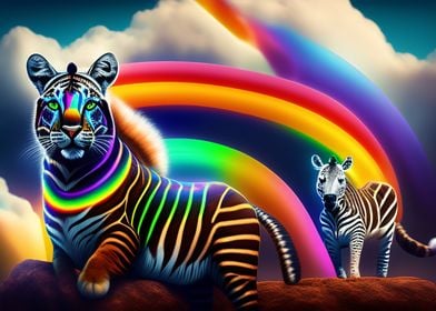 Lion Zebra Rainbow