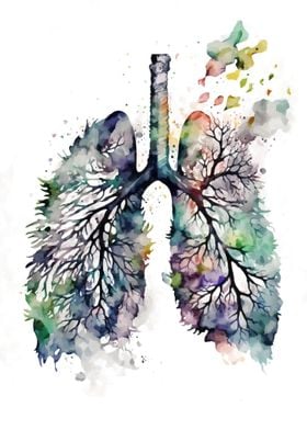 Lungs Watercolor Artwork