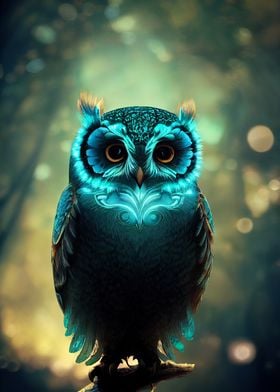 Blue Mystic Owl sitting on