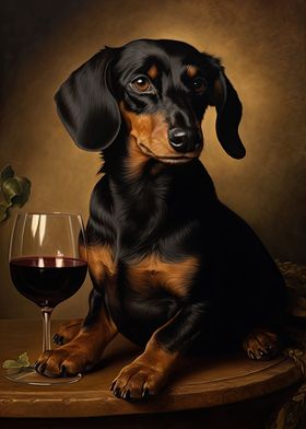 Dachshund Enjoying Wine 