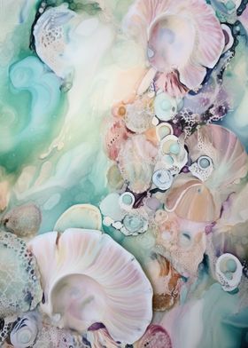 Ocean Seashells Paint Pour