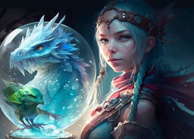 ice fairy with her dragon