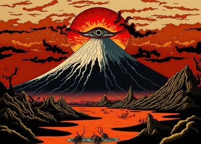 Red Sunset over Mount Fuji