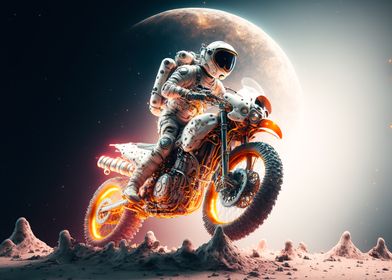 Astronaut riding motorbike