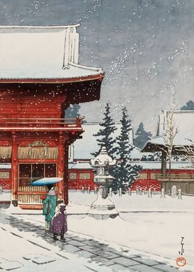 Snow at Nezu Gongen Shrine