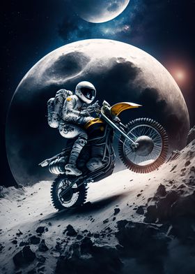 Astronaut riding motorbike