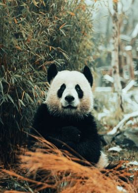 Little panda eating bamboo