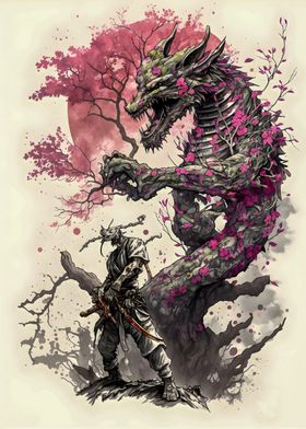 Dragon floral and knigt