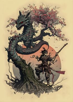 Dragon And cherry blossoms