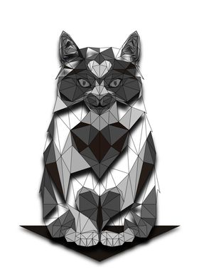 Cat Half Wireframe Lowpoly