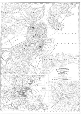 Boston white vintage map