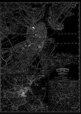 Boston black vintage map