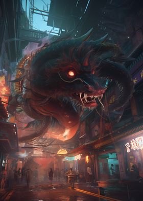Fantasy Dragon in city