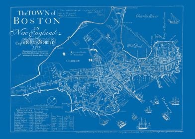 Boston blue vintage map