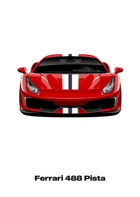 Ferrari Supercar 488 Pista Print Poster Artwork Birthday, Wall Print,  Petrolhead Christmas Gift 