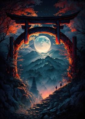 Moonlight and orange gate