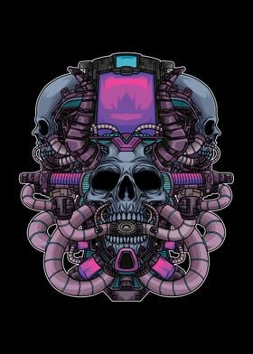 Cyborg Skull Illustration