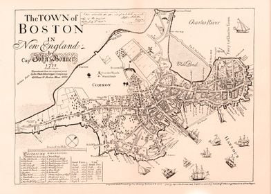 Boston brown vintage map