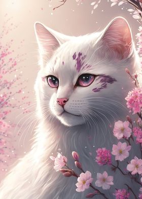 cat and flowers 