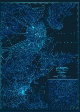 Boston Blue Neon city Map