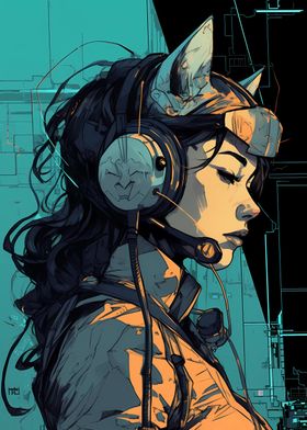 Cat Woman with Headphones