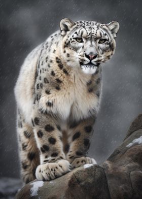 Snow Leopard Roaming Free 