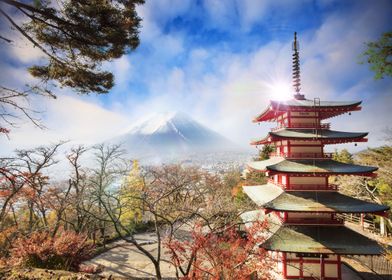 Chureito pagoda at sunset