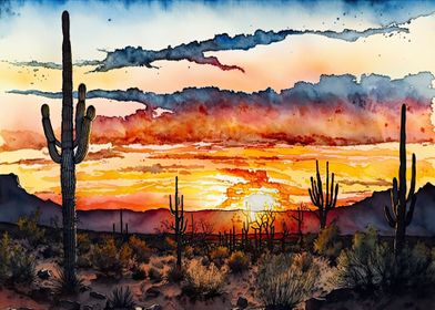 Desert Watercolor Sunset