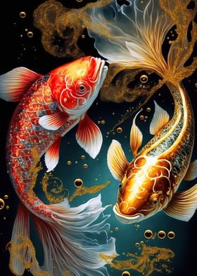 Beautiful Goldfish swimmin' Poster, picture, metal print, paint by MAD  SPACE