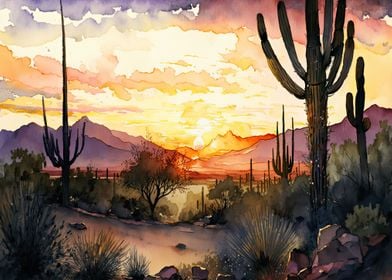 Desert Watercolor Sunset