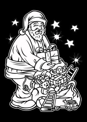  Santa Black and White 03