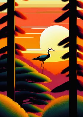 Japanese Crane Sunset