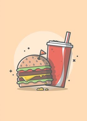 Burger And Soda Cartoon