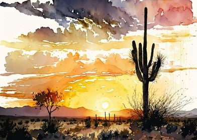 Desert Watercolor Sunset