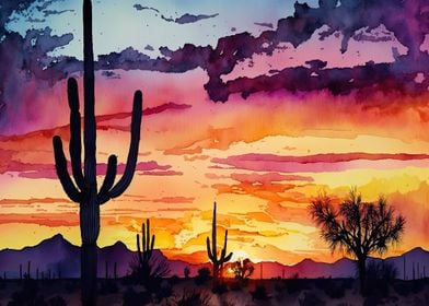 Desert Watercolor Sunset